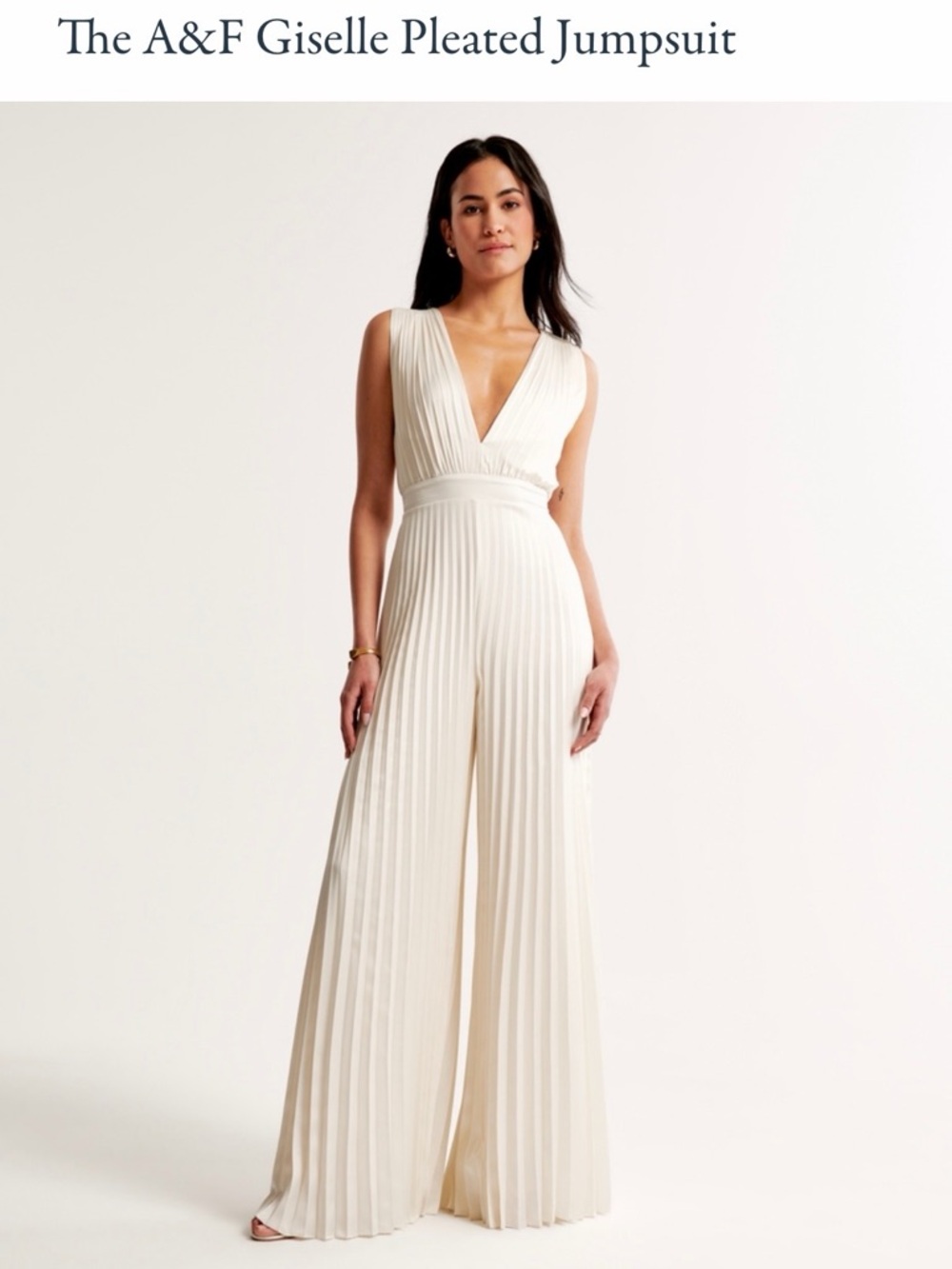 Abercrombie & Fitch Cream Pleated Wide-Leg Jumpsuit
